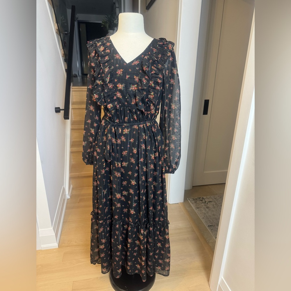 Antropologie π Moon River Black Floral Ruffle Maxi Dress β Size S - Picture 2 of 8